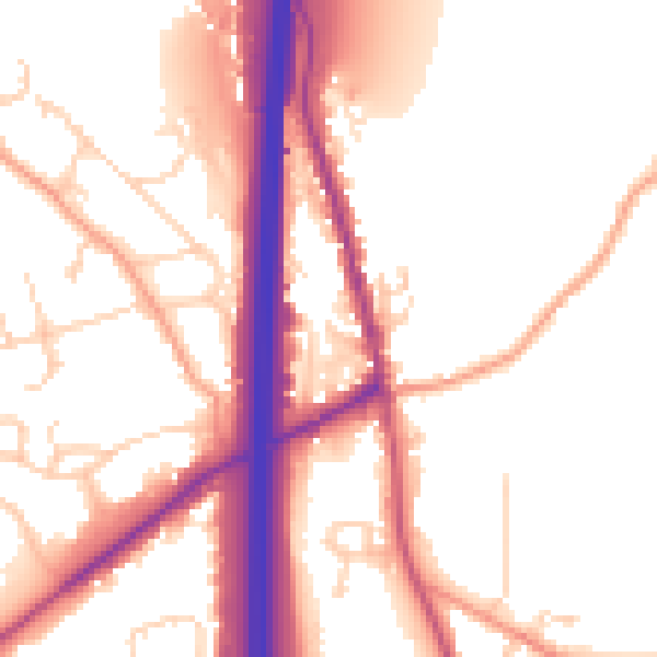 Daytime road noise heatmap for PO8 0UQ