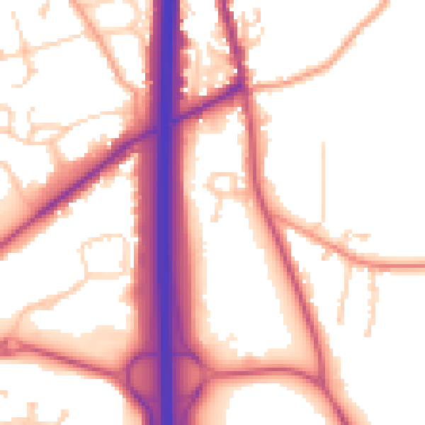 Daytime road noise heatmap for PO8 0UW