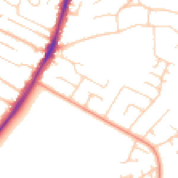 Daytime road noise heatmap for PO8 8AF