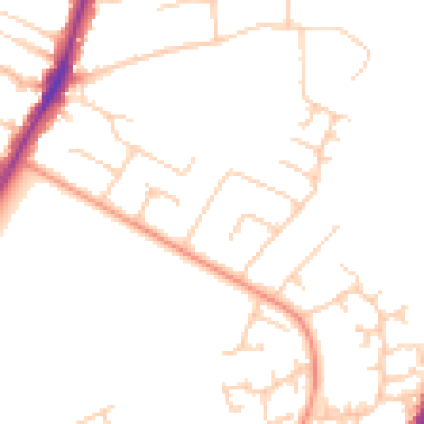 Daytime road noise heatmap for PO8 8AJ