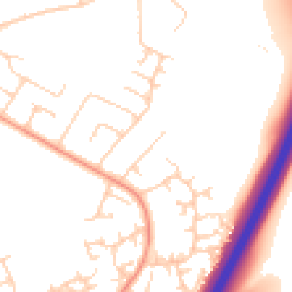 Daytime road noise heatmap for PO8 8BD