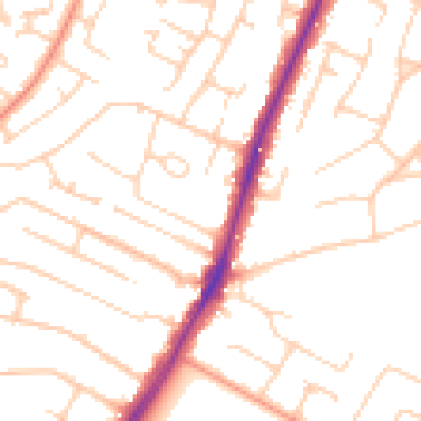 Daytime road noise heatmap for PO8 8BP