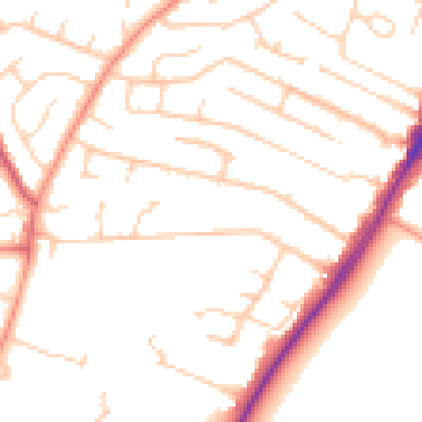 Daytime road noise heatmap for PO8 8BS
