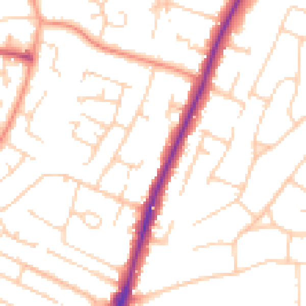 Daytime road noise heatmap for PO8 8BU