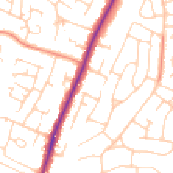 Daytime road noise heatmap for PO8 8BW