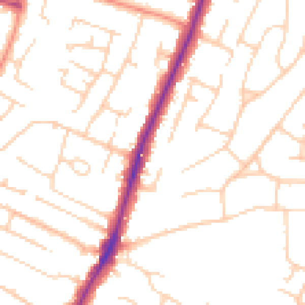 Daytime road noise heatmap for PO8 8EW