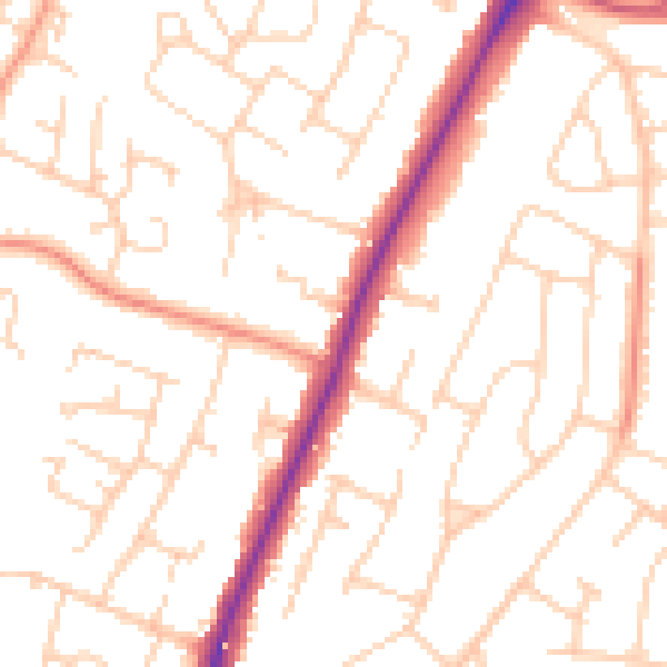 Daytime road noise heatmap for PO8 8EX