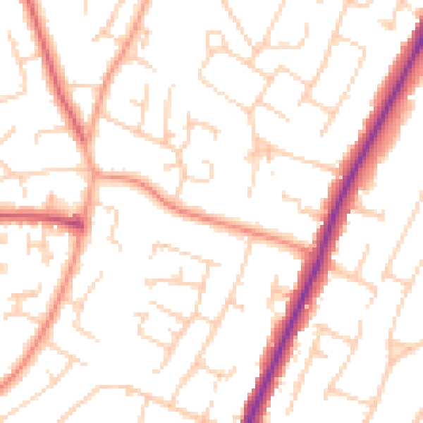 Daytime road noise heatmap for PO8 8HJ