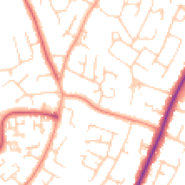 Daytime road noise heatmap for PO8 8HP