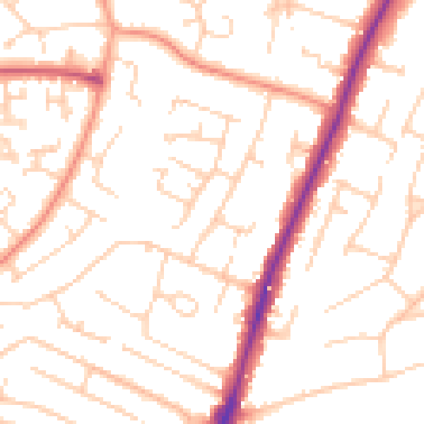 Daytime road noise heatmap for PO8 8HT