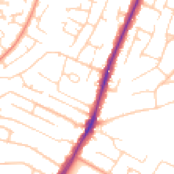 Daytime road noise heatmap for PO8 8HY