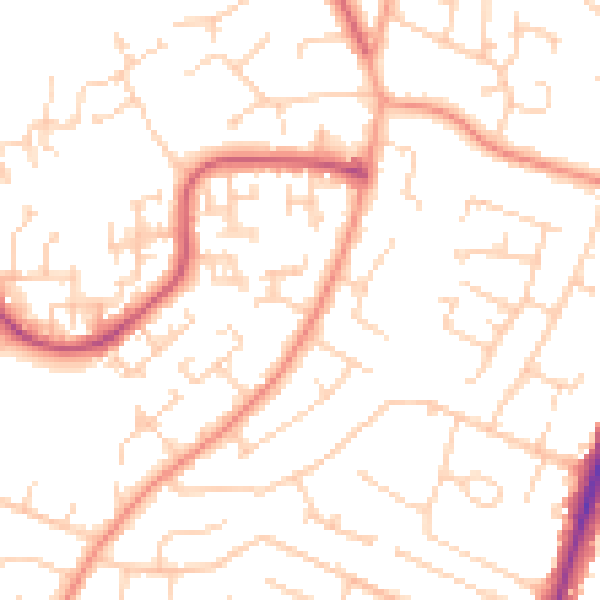 Daytime road noise heatmap for PO8 8LJ