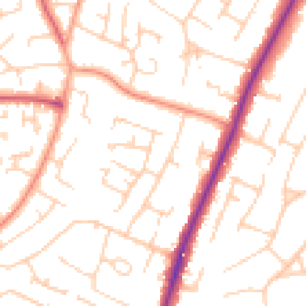 Daytime road noise heatmap for PO8 8NB