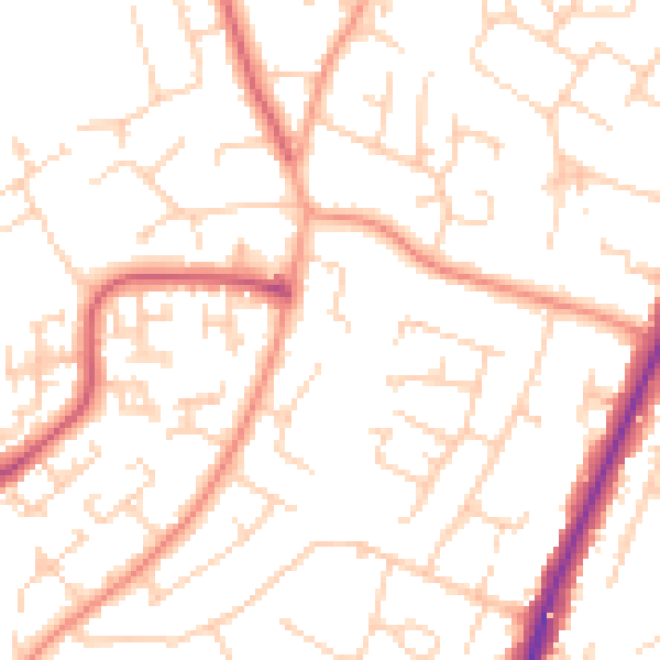 Daytime road noise heatmap for PO8 8NE