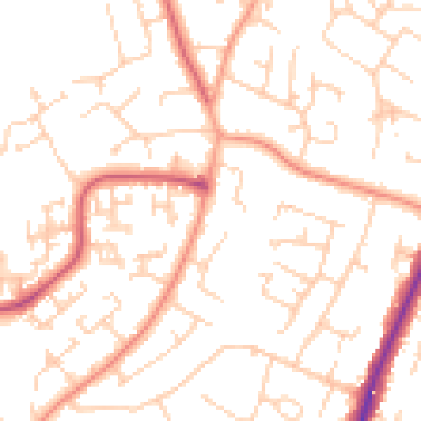 Daytime road noise heatmap for PO8 8NH