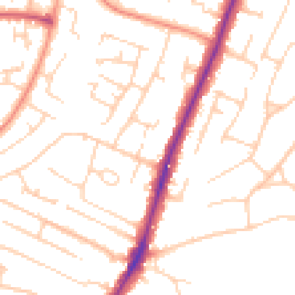 Daytime road noise heatmap for PO8 8NR