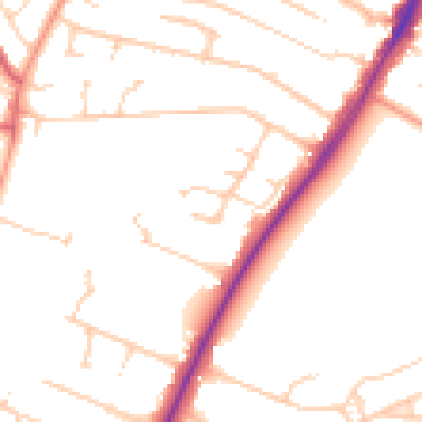 Daytime road noise heatmap for PO8 8RJ