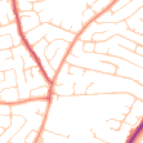 Daytime road noise heatmap for PO8 8TU