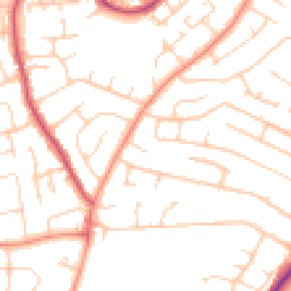 Daytime road noise heatmap for PO8 8TY