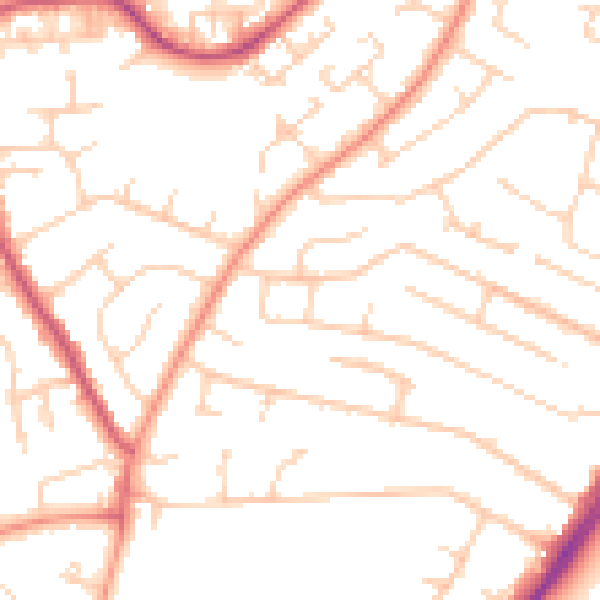 Daytime road noise heatmap for PO8 8UB