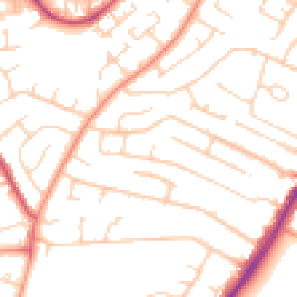 Daytime road noise heatmap for PO8 8UD