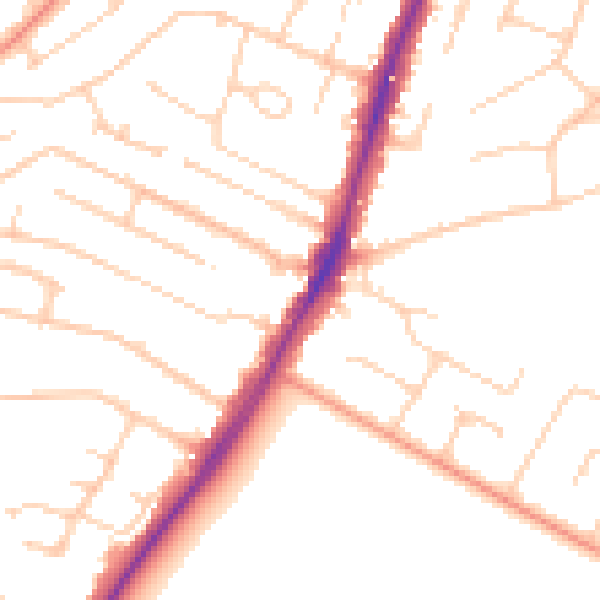 Daytime road noise heatmap for PO8 8UJ