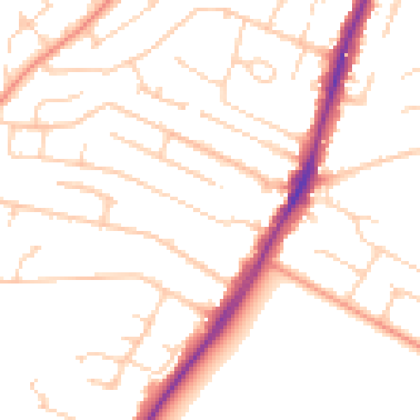 Daytime road noise heatmap for PO8 8UR