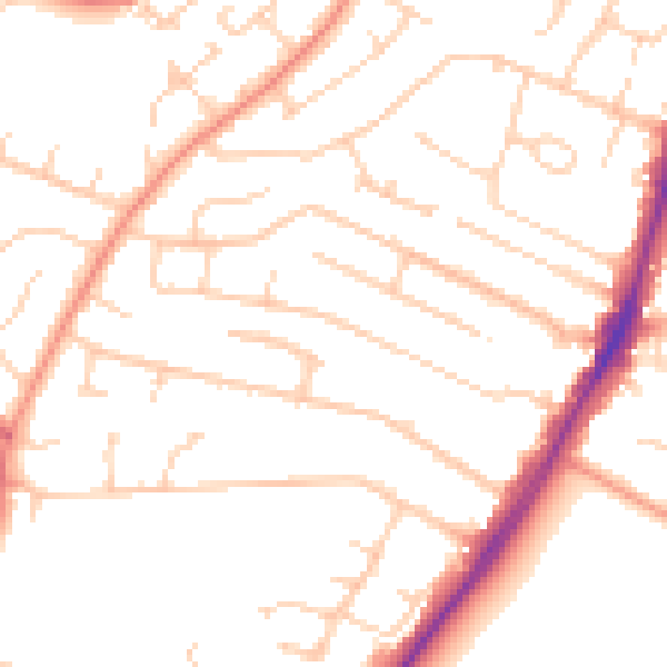 Daytime road noise heatmap for PO8 8UT