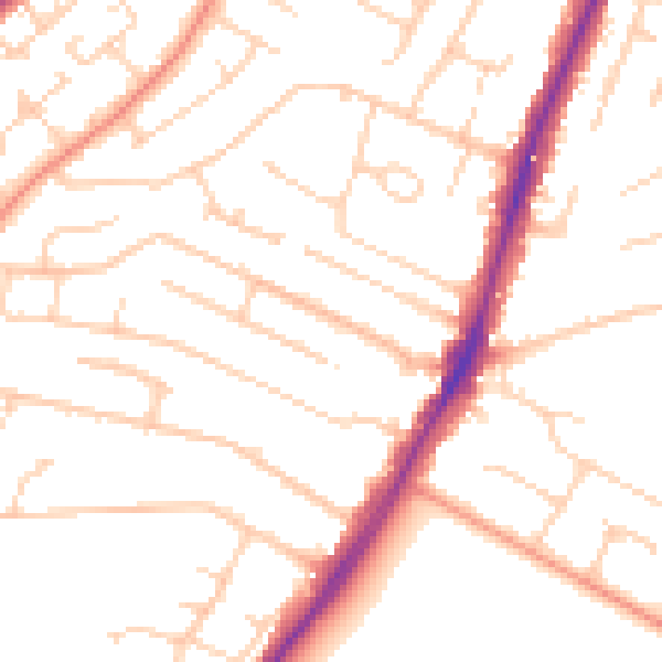 Daytime road noise heatmap for PO8 8XA