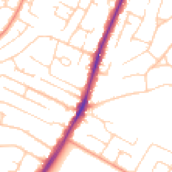Daytime road noise heatmap for PO8 8XP