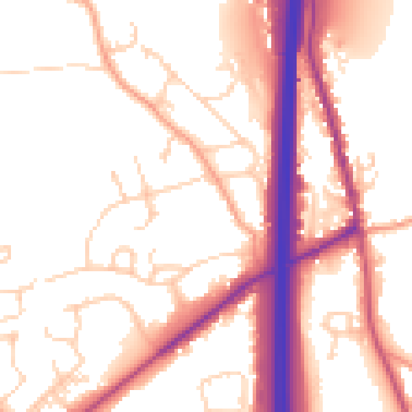 Daytime road noise heatmap for PO8 9AF