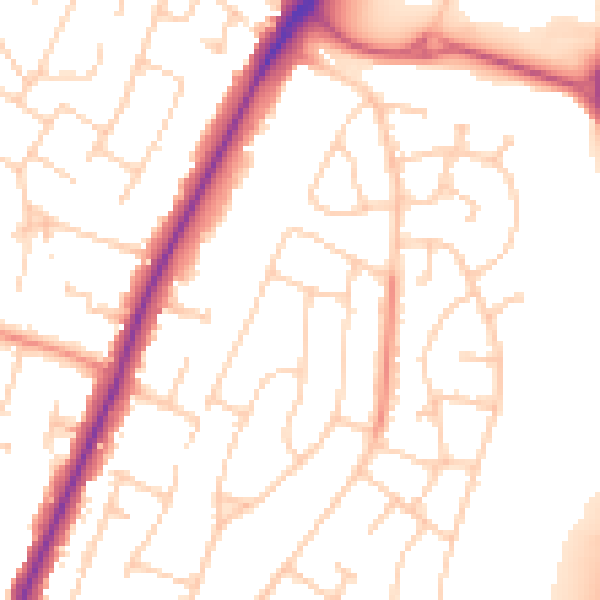 Daytime road noise heatmap for PO8 9DF