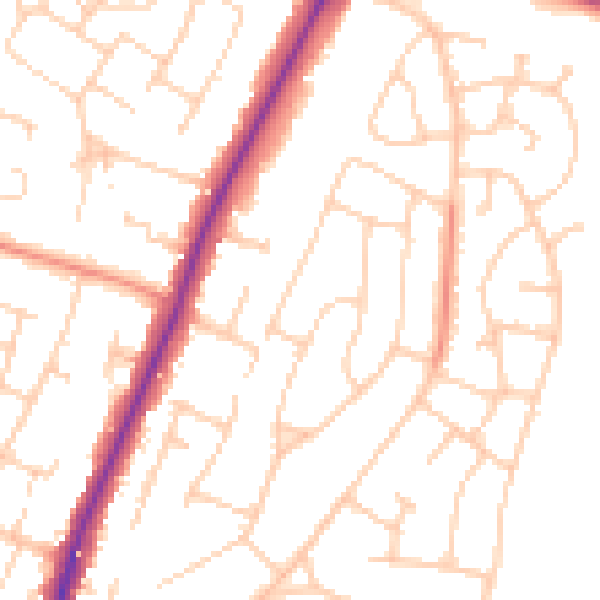 Daytime road noise heatmap for PO8 9DG