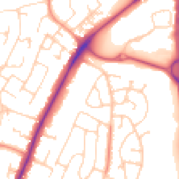 Daytime road noise heatmap for PO8 9ED