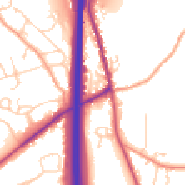 Daytime road noise heatmap for PO8 9LA