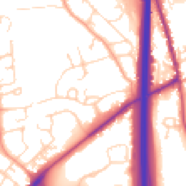 Daytime road noise heatmap for PO8 9LT