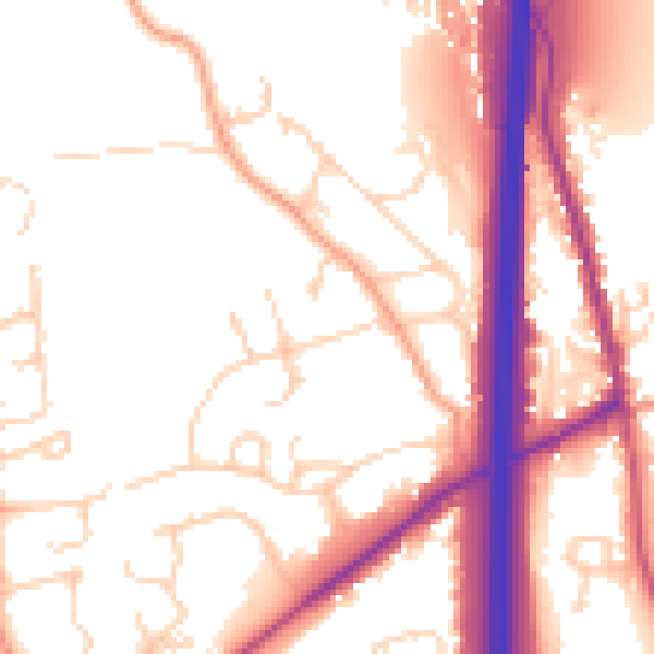 Daytime road noise heatmap for PO8 9NB