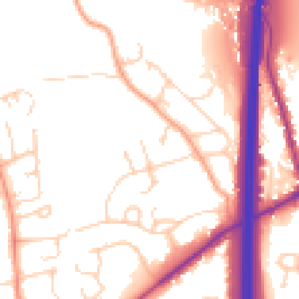 Daytime road noise heatmap for PO8 9NE