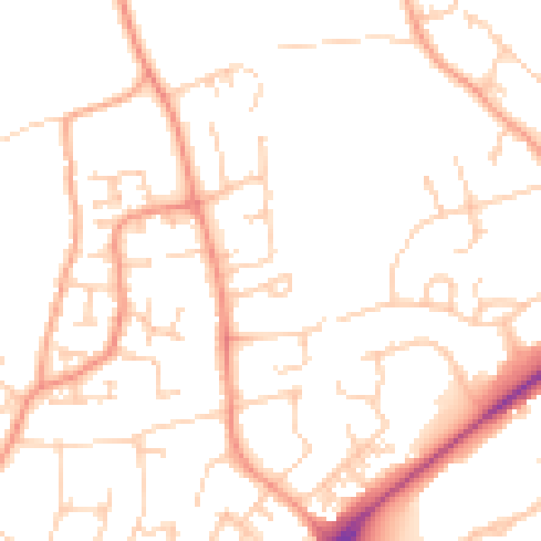 Daytime road noise heatmap for PO8 9PQ