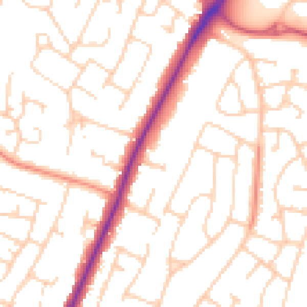 Daytime road noise heatmap for PO8 9WG