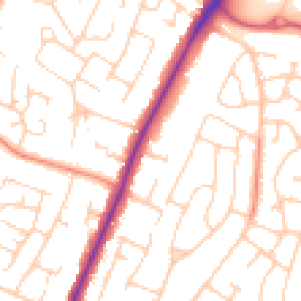 Daytime road noise heatmap for PO8 9WH