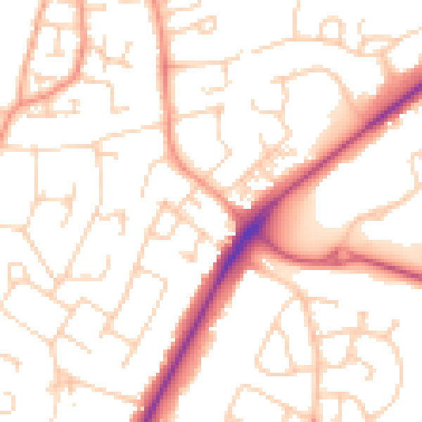 Daytime road noise heatmap for PO8 9YT