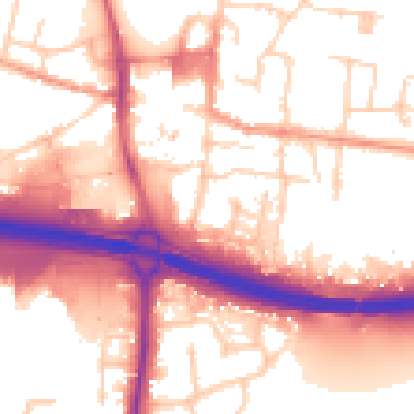 Daytime road noise heatmap for PO9 1BY