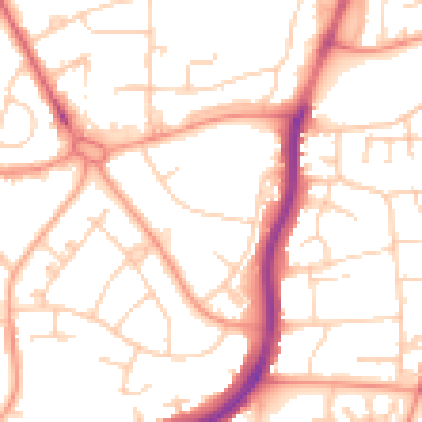 Daytime road noise heatmap for PO9 2DX