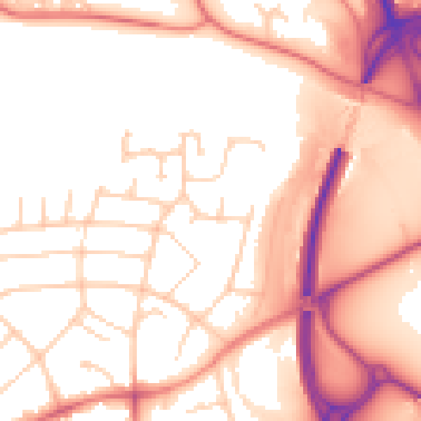 Daytime road noise heatmap for PR1 0AL