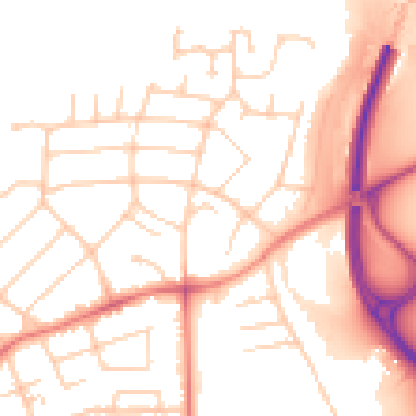 Daytime road noise heatmap for PR1 0BB