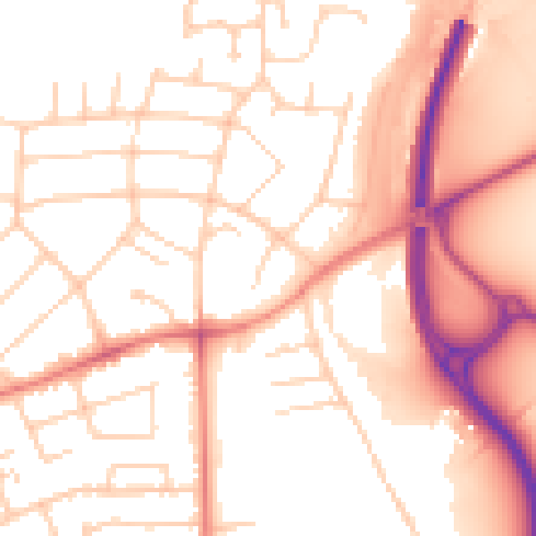 Daytime road noise heatmap for PR1 0BD
