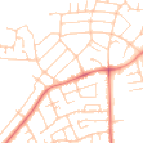 Daytime road noise heatmap for PR1 0DA