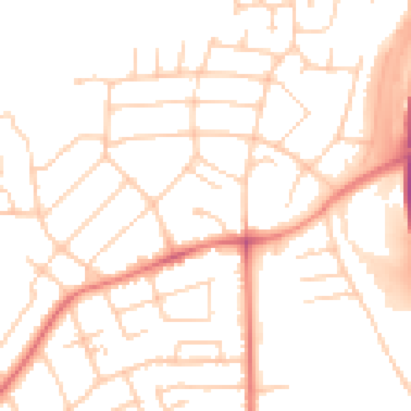 Daytime road noise heatmap for PR1 0DR