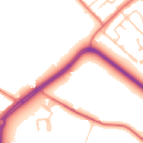 Daytime road noise heatmap for PR1 0NB